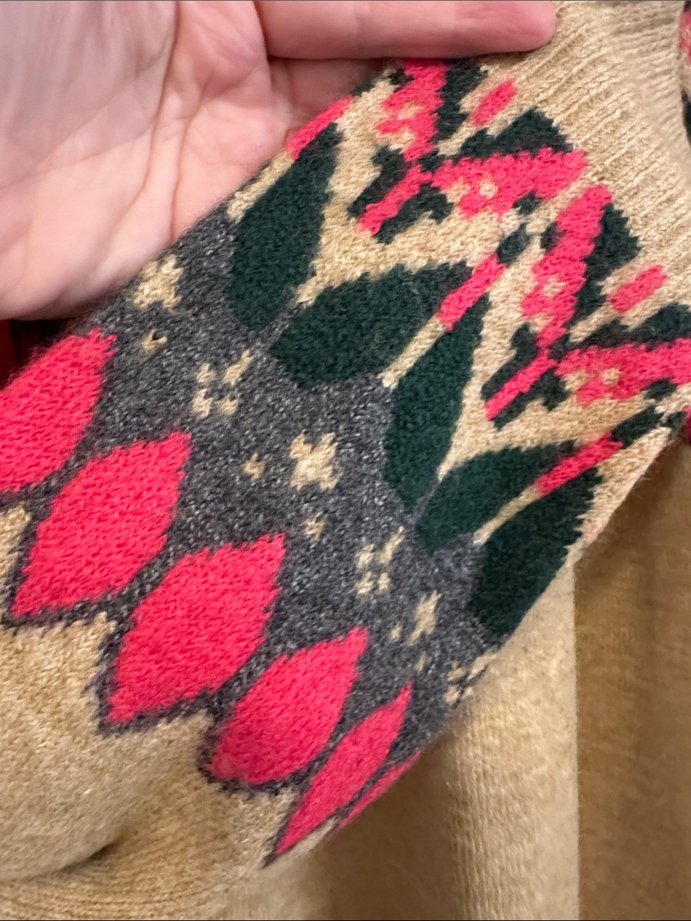 CeCe Camel Fair Isle Yoke Sweater with Pink & Green Accents - Picture 4 of 6